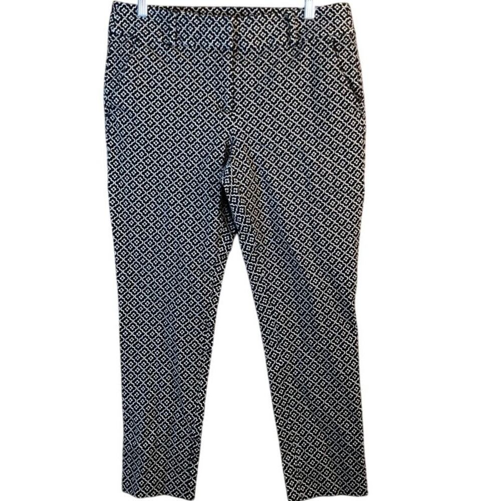 Ann Taylor LOFT Womens Pants Black Tan Tiled Print Marisa Skinny Stretch 8